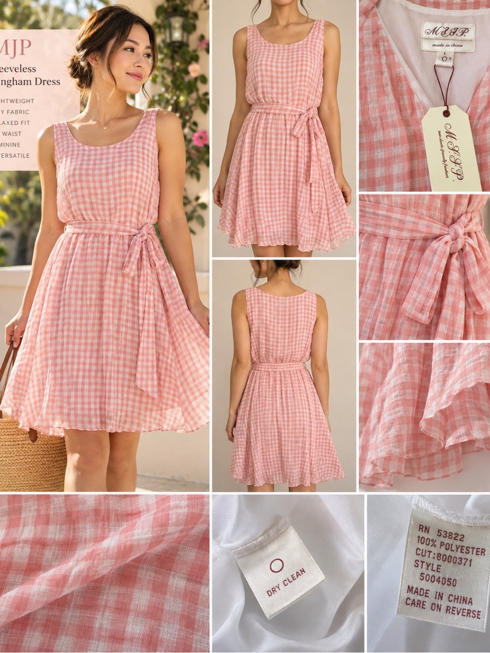 NWT Max Studio Pink Gingham Tie Waist Midi Dress Dillard’s MSRP $128